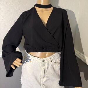 Zara Black Asymmetrical Wrap Blouse